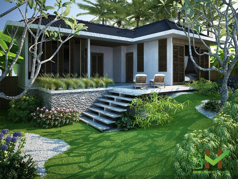  Thiết kế sân vườn dải theo chiều ngang căn nhà tạo sự hài hòa