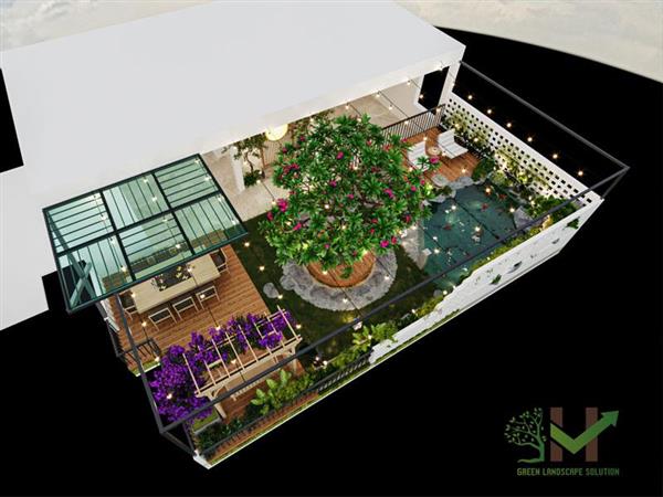 Thiết kế cảnh quan sân vườn trên mái Mr. Minh - Mỹ Đức, Hà Nội